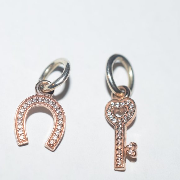 Rare 2 Pandora 925 Ale G 585 Ale Gold Diamond Bracelet Charms - Picture 2 of 6